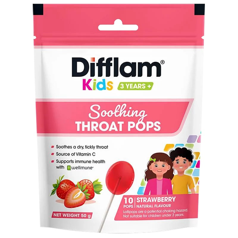 Difflam Kids Soothing Throat Pops 10 Pops (Strawberry)