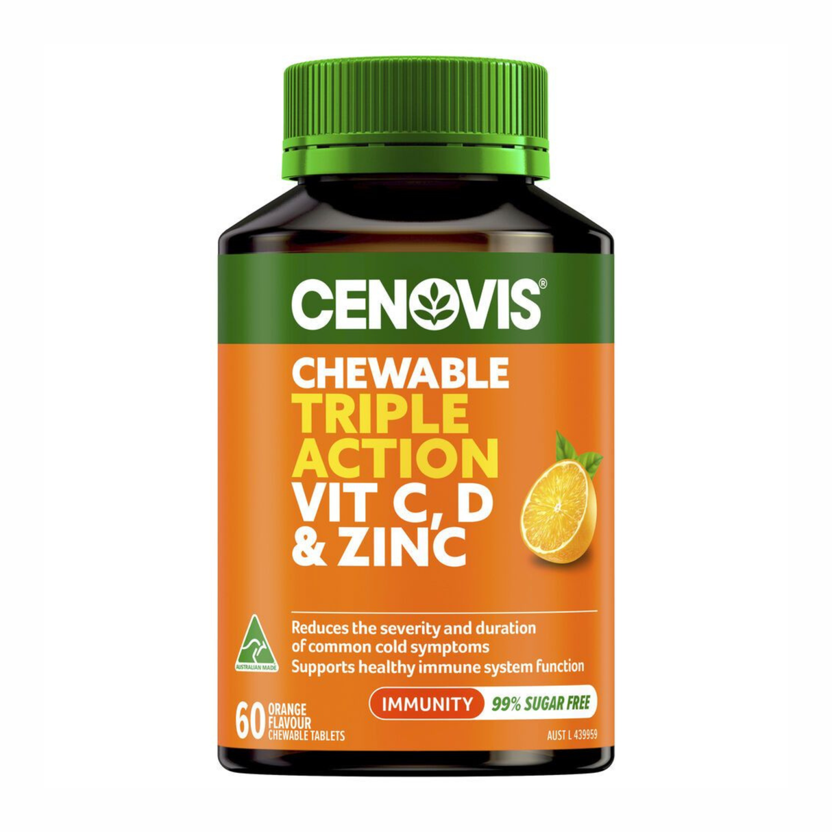 Cenovis Chewable Triple Action Vit C & D & Zinc 60 Tablets