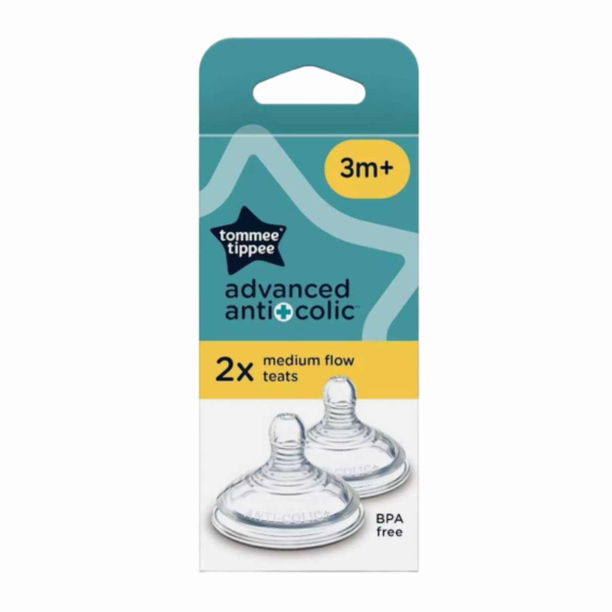 Tommee Tippee Advanced Anti-Colic Baby Bottle Teats Medium Flow 3+ Months 2 Pack