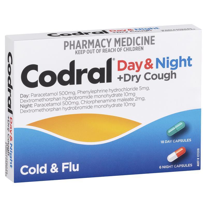 Codral PE Cold and Flu + Dry Cough Day & Night 24 Capsules (S2)