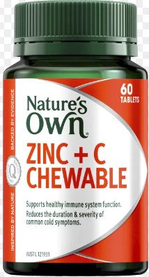 Natures Own Zinc + C Chewable 60 Tablets (EXP: 01/10/2026)