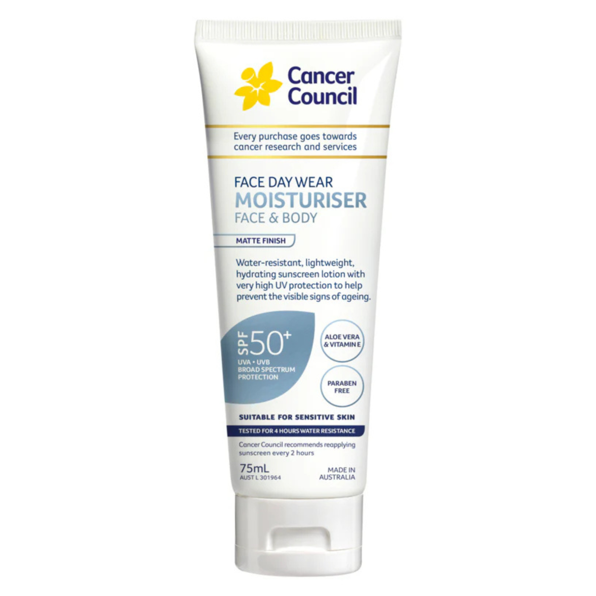 Cancer Council Face Day Wear Moisturiser Matte Invisible SPF50+ 75ml
