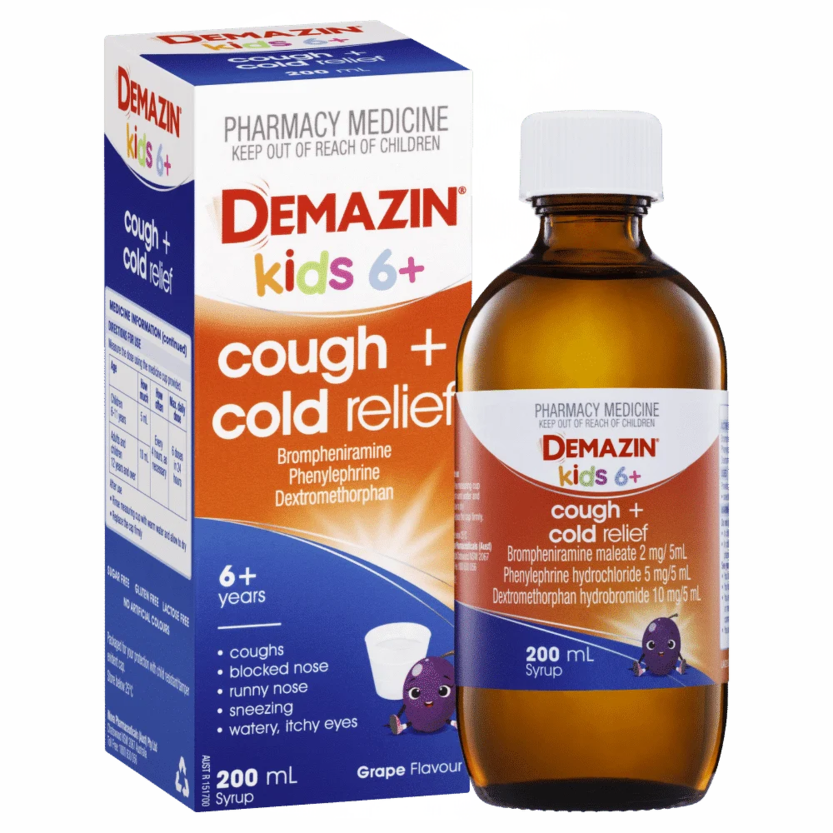 Demazin Kids 6+ Cough + Cold Relief Oral Liquid 200mL
