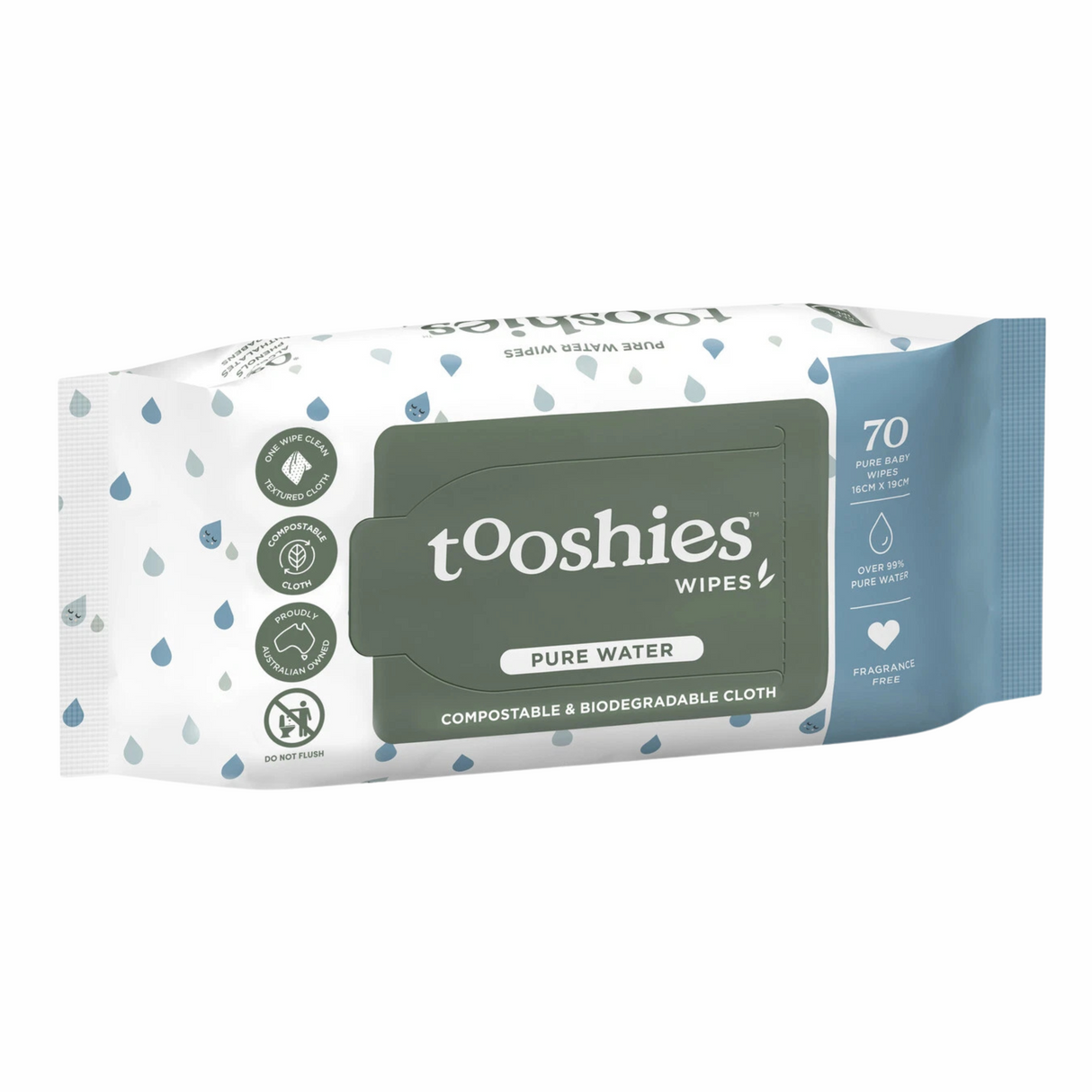Tooshies Pure Water Baby Wipes 70 Pack