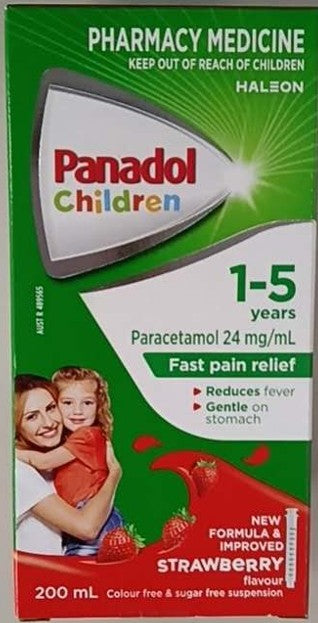 Panadol Paracetamol 24mg per mL Children 1-5 Years Strawberry Flavour 200mL (S2)