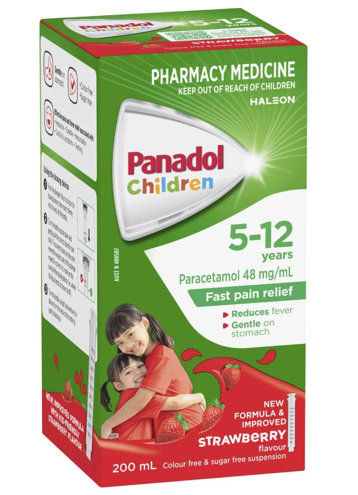 Panadol Children Paracetamol 48mg per mL 5-12 Years Strawberry Flavour 200mL (S2)
