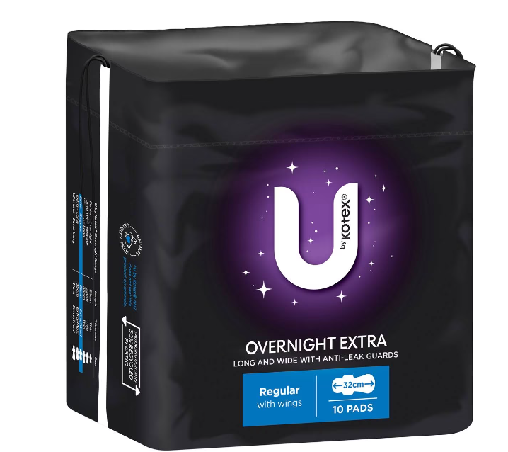U by Kotex Extra Overnight Regular with Wings 10 Pads