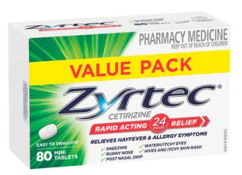 Zyrtec Cetirizine Rapid Acting Relief 80 Mini Tablets (S2)