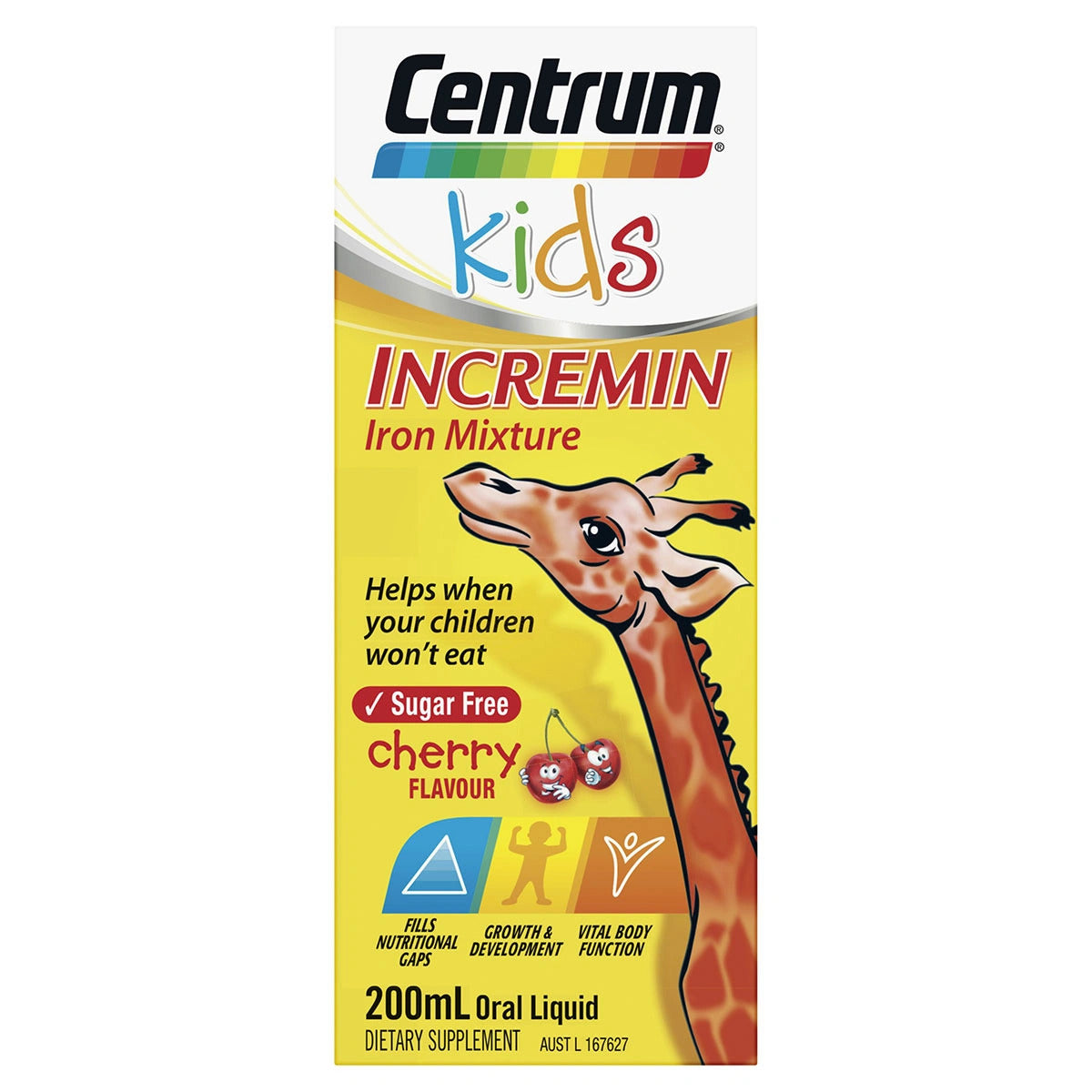 Centrum Kids Incremin Iron Mixture Cherry Flavour (Sugar Free Syrup) 200mL
