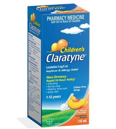 Children's Claratyne Allergy & Hayfever Relief Syrup Peach Flavour 150mL (S2) (EXP: 01/07/2026)