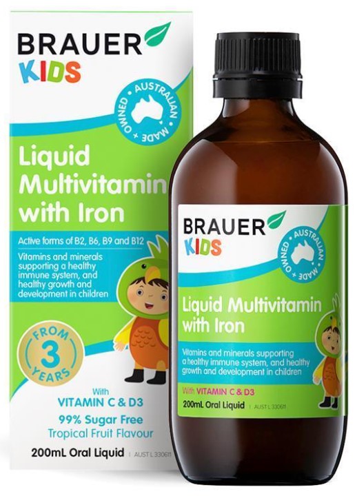 Brauer Kids Liquid Multivitamin with Iron 200mL (EXP: 01/08/2026)