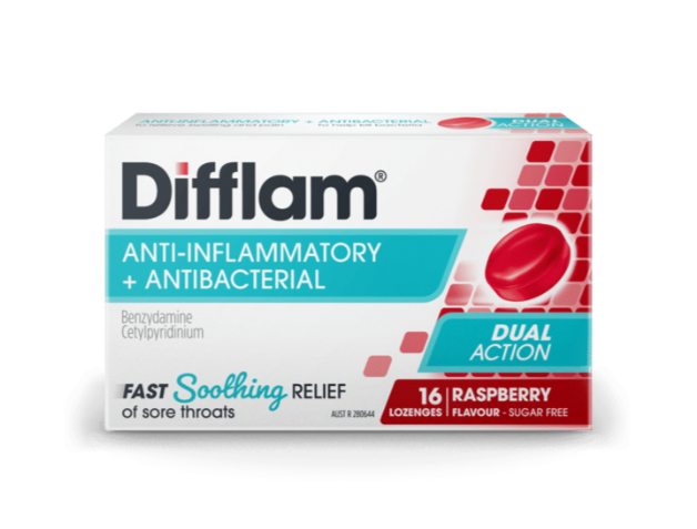 Difflam Sore Throat Lozenges Raspberry 16 Lozenges (EXP: 01/07/2026)