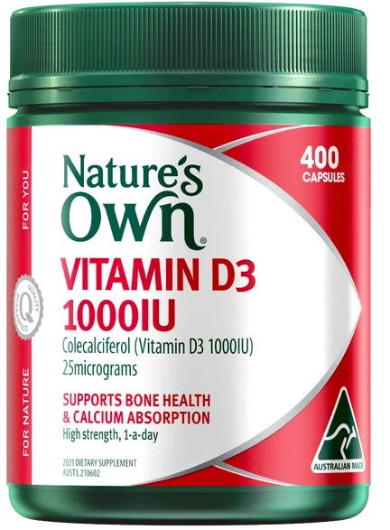 Nature's Own Vitamin D3 1000IU 400 Capsules (EXP: 01/08/2026)