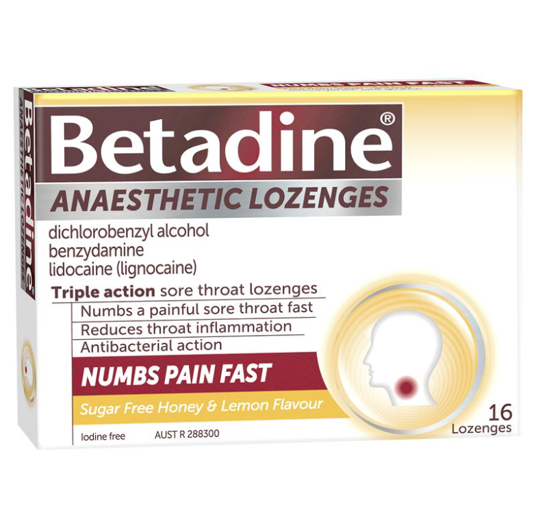 Betadine Anaesthetic Lozenges 16 Pack Honey & Lemon