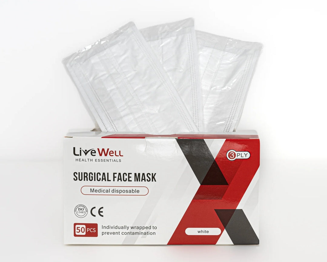 Live Well Health Essentials Surgical Face Masks Level 3 (White)
