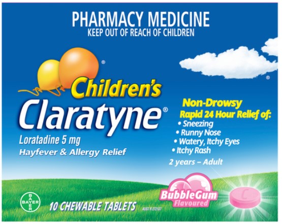 Children's Claratyne Allergy & Hayfever Relief BubbleGum Flavour 10 Tablets (S2)