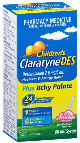 ClaratyneDES Children's Hayfever & Allergy Relief Bubblegum Syrup for Kids 60ml (S2)