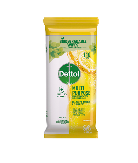 Dettol Multipurpose Disinfectant Cleaning Wipes Lemon 110 Pack