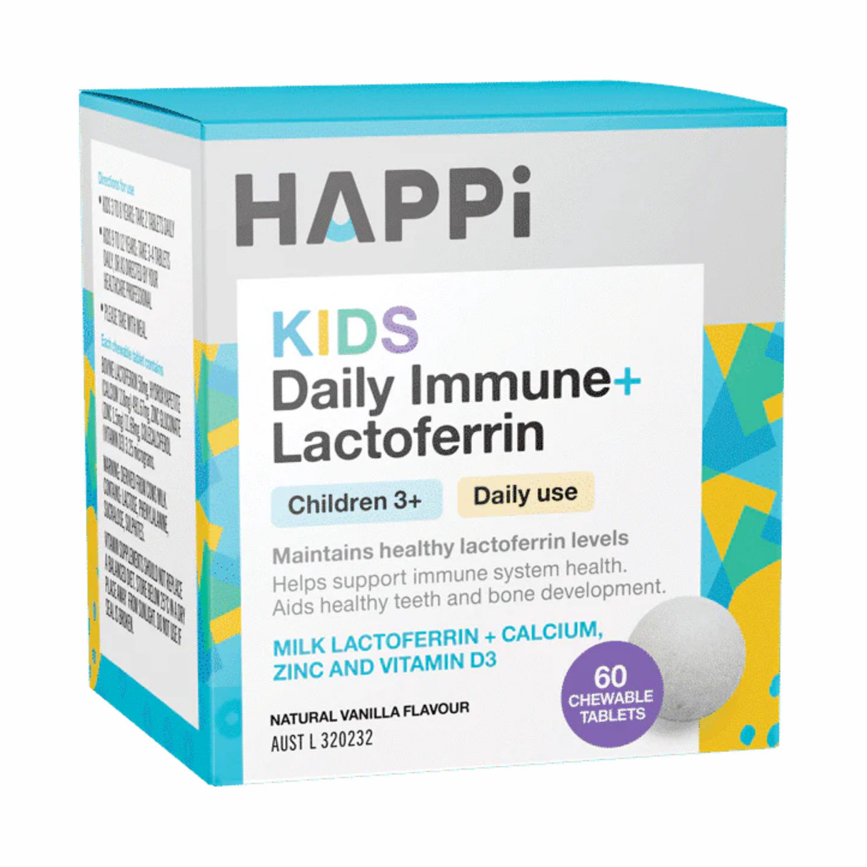 HAPPi Kids Daily Immune + Lactoferrin Children 3+ 60 Tablets