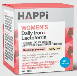 HAPPi Women s Daily Iron + Lactoferrin Gentle on Stomach 60 Capsules