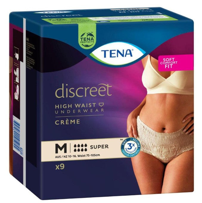 Tena Discreet Cream High Waist Underwear Super Medium 9 Pack