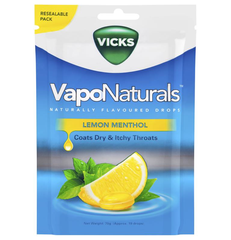 Vicks VapoNaturals Lemon Menthol Throat Lozenges 19 Pack