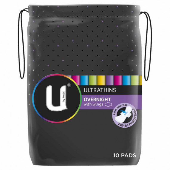U by Kotex Ultrathins Overnight Regular with Wings 10 Pads