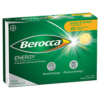 Berocca Energy Vitamin Mango & Orange Flavour 45 Effervescent Tablets