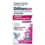 Difflam Plus Sore Throat and Mouth Solution Antiseptic + Anti-Inflammatory Mint Flavour 200ml