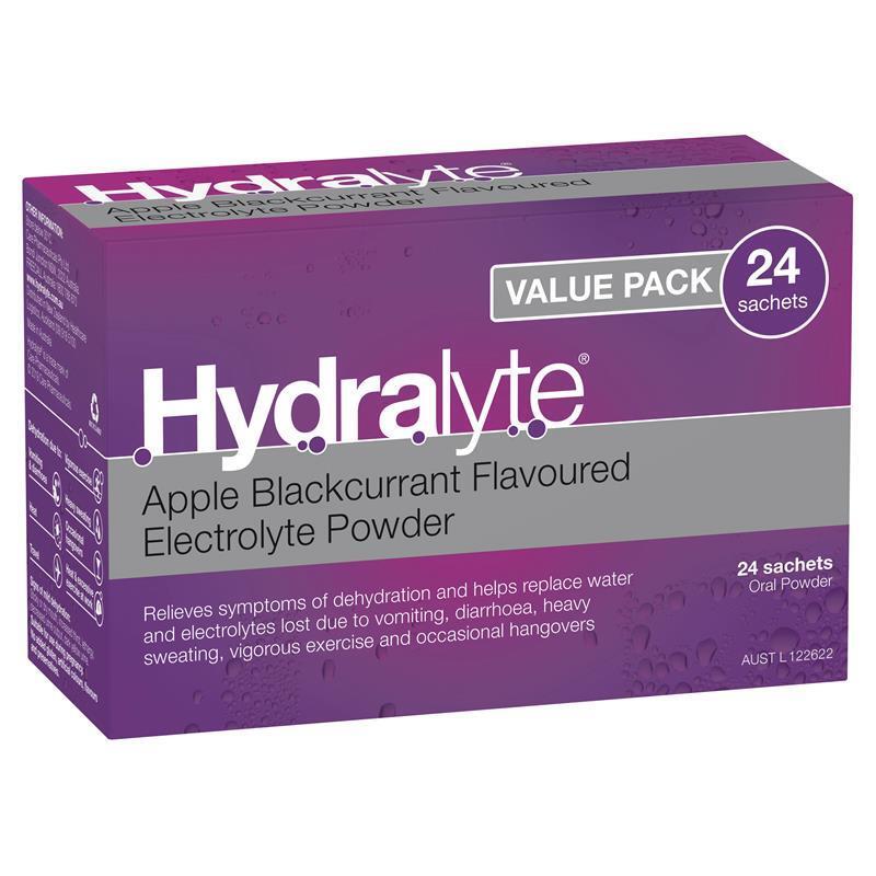 Hydralyte Value Pack Apple Blackcurrant Flavoured Electrolyte Powder 24 Sachets