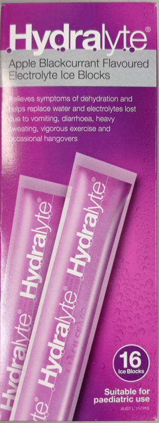 Hydralyte Apple Blackcurrant Flavoured Electrolyte Ice Block 16 Pack