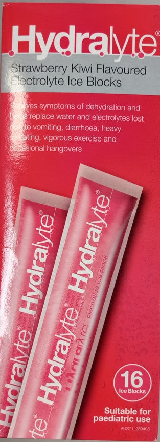 Hydralyte Strawberry Kiwi Flavoured Electrolyte Ice Block 16 Pack